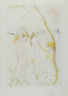 Salvador Dali, 1904-1989, Le Jugement de Paris, Das Paris-Urteil, Kaltnadelradierung von 1971 aus Suite Mythologique nouvelle, handsigniert, bez. ...