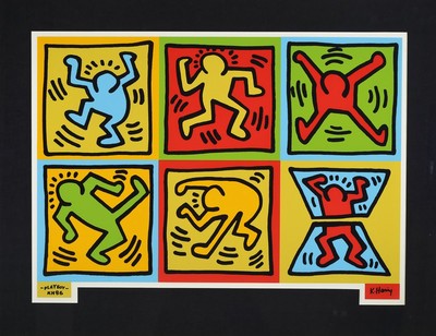 Keith Haring, 1958-1990, Six Dancing People, Farbsiebdruck, entworfen 1986, realisiert 1990 Playboy Edition, Auflage 1000 Exempl., ca. 58x81cm, ...