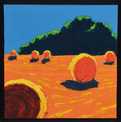 Wolfram Scheffel, geb. 1957, Strohrollen, Öl/Lwd, rückseitig signiert, betitelt und dat. 11/98, ca. 35x35cm, R.