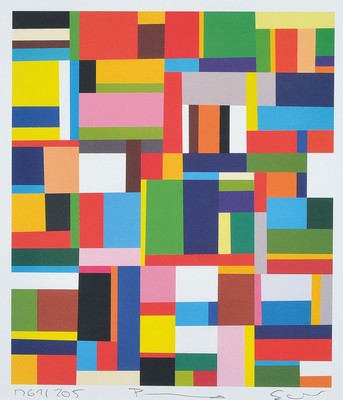 Richard Schur, geb. 1971 München, Studium an der Akademie München, hier: Ohne Titel, Farbserigraphie, handsigniert, num. M 61/205, ca. 38x33cm, ...