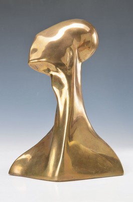 Michal Kubiak, geb. 1946, zeitgenössischer polnischer Künstler, Bronze, goldfarben patiniert, Büste in androgyn-menschlicher Form, auf weiche ...