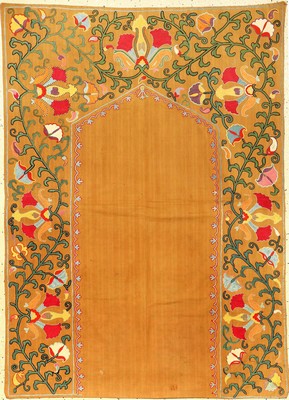 Shakhrisyabz Nim "Susani" antik (Gebetstypus), Usbekistan Lakai-Stämme, 19.Jhd., Seidenstickerei auf Baumwollgewebe mit original ...