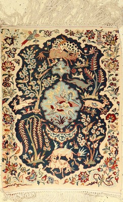Esfahan fein alt, Persien, ca. 40 Jahre, Korkwolle auf Seide, ca. 80 x 61 cm, EHZ: 2-3