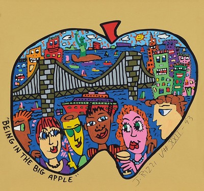 James Rizzi, 1950-2011 New York, Mischtechnik auf Papier, Being in the Big Apple, handsign., num., dat. 93, unter Glas gerahmt, gesamt ca. 41x43,5 ...