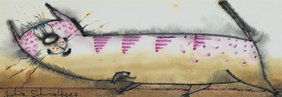 Victor Shtivelberg, geb. 1960, Katze, Aquarell auf Papier, links unten signiert, ca. 10x27.5cm, PP, u.Gl., R. ca. 26x44cm