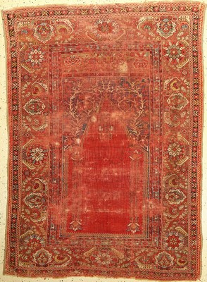 Transsylvanischer Basra Ghiordes "Gebetsteppich" antik, Türkei, um 1800, Wolle auf Wolle mit minimalen Baumwoll-Highlights, ca. 154 x 111 ...