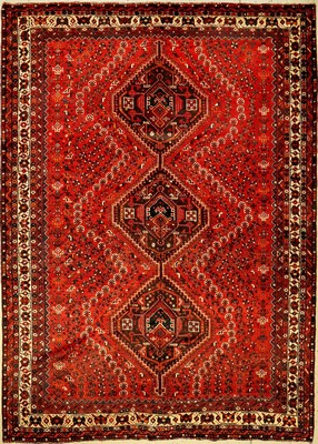 Shiraz alt, Persien, ca. 60 Jahre, Wolle auf Wolle, ca. 305 x 220 cm, EHZ: 2 (fachkundig gereinigt).