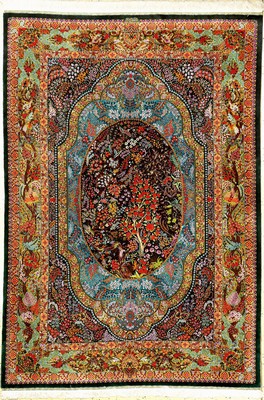 Sehr feiner und einzigartiger Seiden Ghom "Hadji Hosseini" (Signiert) "Medaillon Lebensbaum Design" (Unikat, Auftragsarbeit), ...