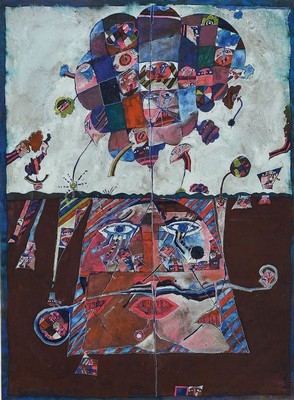 Bernd Kastenholz, geb. 1949 Speyer, Drei-Kopf in der Ebene, Gouache und Gold auf Papier, signiert und betitelt, ca. 72x54cm, PP, u.Gl., R. ca. 94x72cm