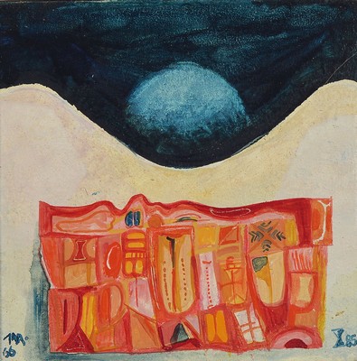 Fritz Jarchov, 1934 Eutin-1983 Heidelberg, Wanderbild, Acryl auf Spanplatte, monogr. und dat. 66, ca. 17.5x17.5cm, R.