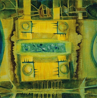 Fritz Jarchov, 1934 Eutin-1983 Heidelberg, Hört den kleinen grünen Drachen, Acryl auf Spanplatte, 19.5x19.5cm, R.