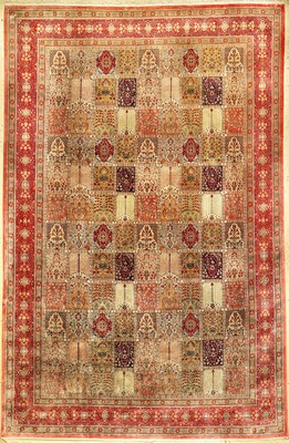 Seiden Ghom fein, Persien, ca. 40 Jahre, reine Naturseide, ca. 362 x 238 cm, sehr hochwertige Qualität, feine Knüpfung, EHZ: 2-3(Randverschleiß), ...