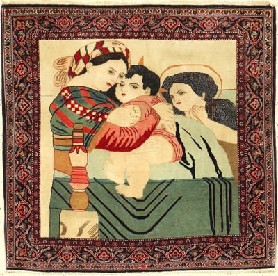 Feiner Keschan-Dabir alt (Maria & Jesus), Persien, um 1920, Korkwolle, ca. 90 x 92 cm, EHZ: 2-3. Hochwertige Qualität