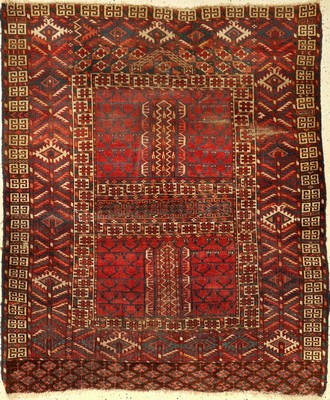 Tekke "Engsi" antik, Turkmenistan, 19.Jhd.,Wolle auf Wolle, ca. 148 x 124 cm, (Alters undGebrauchsspuren)