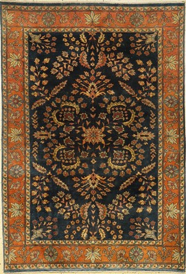 Mahajeran Sarogh fein, Indien, ca. 40 Jahre, Korkwolle, ca. 180 x 124 cm, EHZ: 3 (Mottenfraß an den Randzonen).
