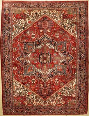 Heriz alt, Persien, um 1940, Wolle auf Baumwolle, ca. 409 x 311 cm, dekorativ, EHZ:2-3(fachkundig gereinigt).