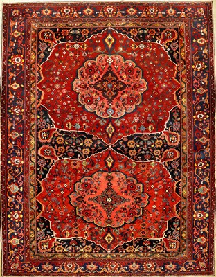 Seltener Bachtiar alt, Persien, um 1930, Wolle auf Baumwolle, ca. 418 x 326 cm, unikat,ausdrucksstarke Naturfarben, EHZ: 2 (fachkundig gereinigt), ...