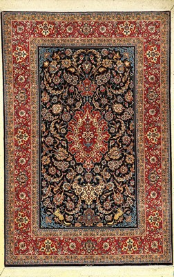 Sehr feiner und hochwertiger Esfahan "Ghanaet" alt (Meisterarbeit) Signiert, Persien, ca. 30 Jahre alt, Korkwolle mit und auf Seide, ca. ...