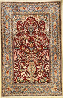 Feiner Esfahan (Paradies), Persien, ca. 30 Jahre, Korkwolle mit und auf Seide, ca. 244 x 160 cm, ca. 1,0 Mio. Kn/qm, hochwertig und edel, EHZ: 2 ...