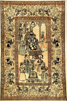Kerman "Bildteppich" antik (Nader Schah), Persien, Ende 19.Jhd., Korkwolle, ca. 198 x 128 cm, EHZ: 2-3 (fachkundig gereinigt), selten, ...