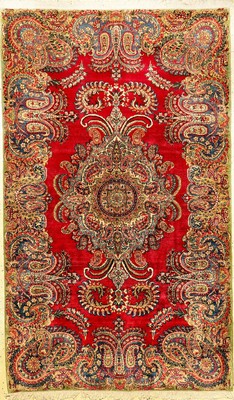 Kerman-Lawer alt (Us Re-Import), Persien, um 1930, Korkwolle, ca. 210 x 127 cm, EHZ: 2-3 (fachkundig gereinigt), schöne Farbkomposition, ...