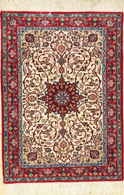 Esfahan fein, Persien, ca. 15 Jahre, Korkwolle mit und auf Seide, ca. 102 x 74 cm, feine Qualität, EHZ: 1-2 (fachkundig gereinigt).