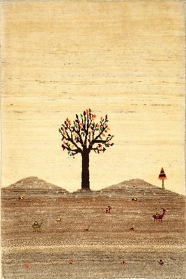 Feiner Loribaft Baumteppich, Persien, ca. 10 Jahre, Korkwolle, ca. 102 x 69 cm, Naturfarben, EHZ: 1-2 (fachkundig gereinigt).