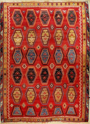 Großer Kars Kelim alt, Türkei, um 1940, Wolle auf Wolle, ca. 328 x 253 cm, dekorativ, EHZ: 2-3