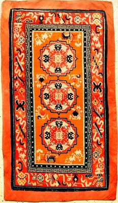 Khaden alt, Tibet, um 1910, Wolle auf Baumwolle, ca. 152 x 86 cm, Meditationsteppich, EHZ: 3