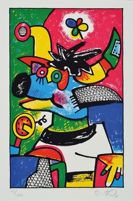 Otmar Alt, geb. 1940 Wernigrode, abstr. Tierdarstellung, Siebdruck, handsigniert, num. 42/150, ca. 27 x 17 cm bzw. PP. 44 x 31 cm