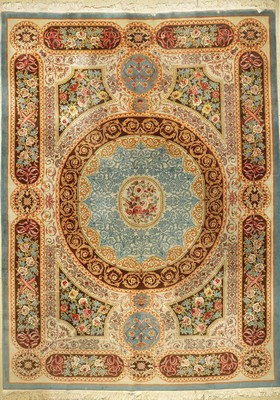 Savonerie-Style alt, Europa, ca. 60 Jahre, Wolle auf Baumwolle, ca. 404 x 288 cm, dekorativ, seltene Farbkomposition, EHZ: 2-3