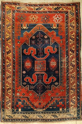 Chondzoresk Kasak antik, Wolkenband-Kasak, Kaukasus, um 1900, Wolle auf Wolle, ca. 230 x 156 cm, Ein-Medaillon, EHZ: 4