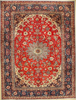 Esfahan-Nadjafabad alt, Persien, ca. 60 Jahre, Wolle auf Baumwolle, ca. 400 x 300 cm, dekorativ, sehr guter Zustand, EHZ: 2 (fachkundig gereinigt).