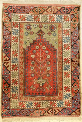 Konya "Gebetsteppich" antik, Zentralanatolien, Ende 19.Jhd., Wolle geknüpft auf Wolle. Kleinformatiger Gebetsteppich mit hellgrünen ...