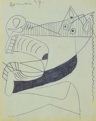 Pablo Picasso: Guernica, die Skizzen auf Papier, Mappe mit 31 (von 42) Offsetdruck, davon 30 unter Glas und gerahmt, erschienen unter der ...