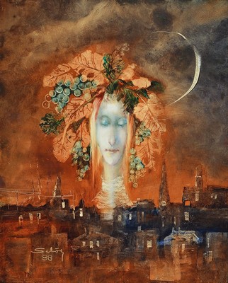 Lajos Sebök, 1910 Szeged (Ungarn)-1996 Neuss, "Nachttraum", sign., dat.88, Rahmen, gesamt ca. 60x50 cm