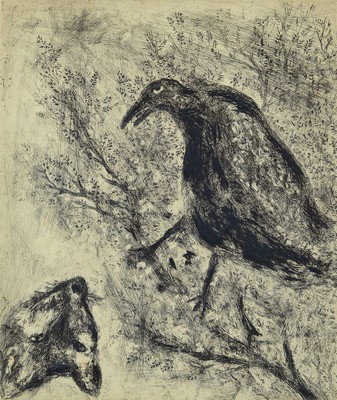 Marc Chagall, 1887-1985, Radierung aus der Serie Fables de La Fontaine, in der Plattesigniert, ca. 30x24cm, u.Gl., R. ca. 44x34cm, leicht fleckig