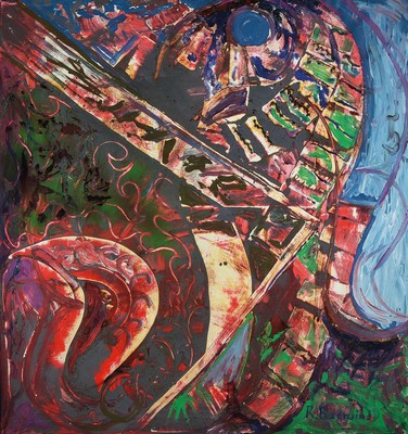 Rudi Baerwind, 1910 Mannheim-1982, Abstrakte Komposition, Öl/Lwd, rechts unten signiert, ca. 106x100cm