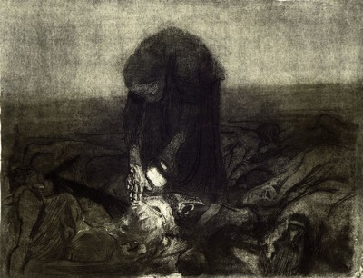 Käthe Kollwitz, 1867-1945, Schlachtfeld, Blatt 6 aus dem Zyklus Bauernkrieg 1907-21, Radierung, unten rechts mit Bleistift handsigniert, aber stark ...