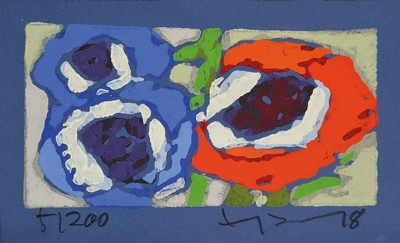 Klaus Fussmann, geb. 1938, Farblinolschnitt, Anemonen, sign., num. 5/200, ca. 9,5x16 cm