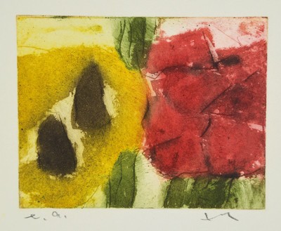 Klaus Fussmann, geb. 1938, Farbradierung, Blumen, sign., num. e.a., ca. 14,5x15 cm