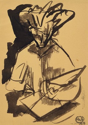 Johann Georg Müller, 1913-1986, Porträt von Otto Ditscher, monogrammiert JGM datiert 1958, ca. 28 x 20 cm, unter Glas, Rahmen: 42 x 33 cm, die ...