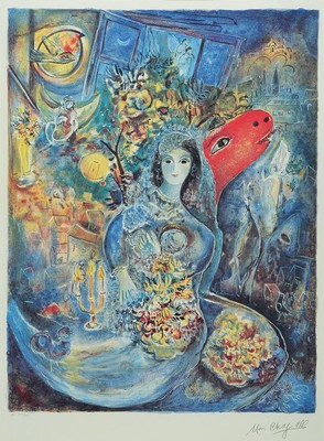 Marc Chagall,1887-1985, Lithografie, drucksign., num. I 216/500, unter Glas gerahmt ,Motiv ca. 68,5x52,5 cm, gesamt ca. 97x77 cm