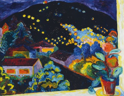 Andreas Jawlensky, 1902-1984, Der Dunkle Berg und die Lichter, Öl/Lwd, links unten sign., verso betitelt dat. und nochmals sign.,Rahmen, ca. 65x81 cm