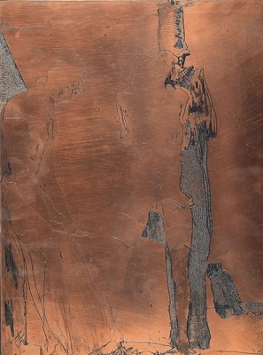 Horst Janssen, 1929-1995, orig. Druckplatte einer Radierung aus dem Zyklus ".... für Toninelli, unter Glas gerahmt, Platte ca. 30x 22 cm , ...