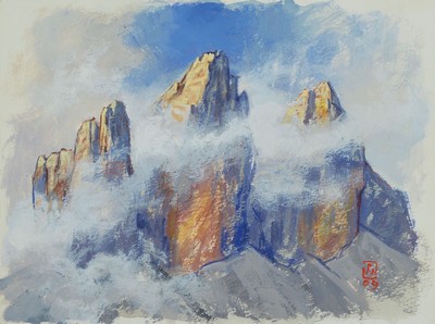 Norbert Widmoser, 1926 Tirol - 2011 Hochgebirge, Gouache, monogrammiert und dat. 09, 23.5 x 31.5 cm, unter Glas, Rahmen 33 x 43 cm