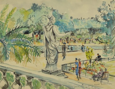 Otto Ditscher, 1903 Neuhofen - 1987, Paris 30.VI.32, "Jardin de Luxembourg", Aquarell, 20.5 x 26 cm, unter Glas, Rahmen