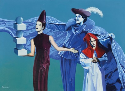 Franz-Josef Bettag, zeitgenössischer Maler, Der Hochstapler, Acryl auf Hartfaser, sign. und dat. 92, ca. 43x58cm, R.