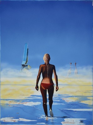 Franz-Josef Bettag, zeitgenössischer Maler, surrealistische Komposition, Acryl/Lwd, sign. und dat. 83, ca. 80x60cm