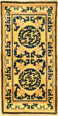 Gelber Ning-Hsia "Laubdrachen" antik (Qing Dynastie), Westchina, 19.Jhd., Wolle geknüpft auf Baumwolle. Kaiserlicher Ning-Hsia mit ...